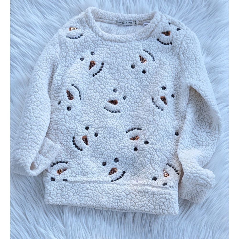 CHANCE OR FATE Snowman Sequin Sherpa Sweater XS